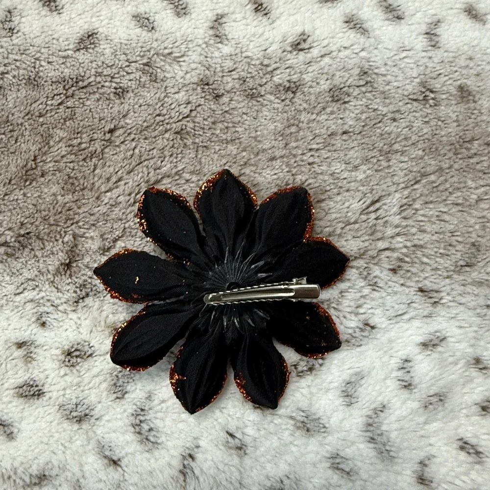 Orange sugar skull floral hair clip Halloween Dia De Los Muertos Day of the Dead